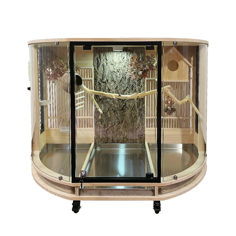 

Parrot bird cage villa panoramic luxury solid wood macaw gray parrot monk large special splash-proof small golden sun