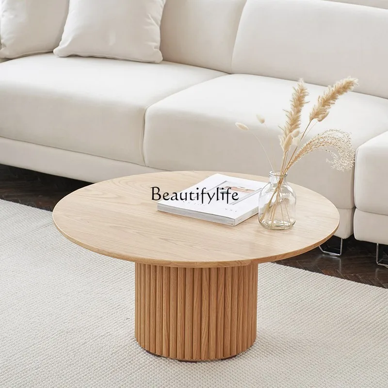 Japanese-style wabi-sabi wind coffee table small apartment living room log color round solid wood tea table