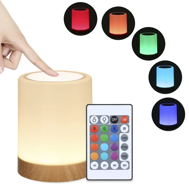 Luz de cabeceira noturna com redutor remoto, RGB Color Table Lamp, Touch Control, USB, recarregável, Night Lamp