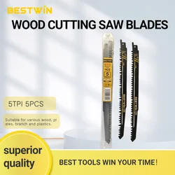 BESTWiN 5PCS 5TPI Wood and PVC Pipe Cutting CRV Sharp Ground Teeth Sabre Saw Blades Wood Pruning Reciprocating Saw Blades