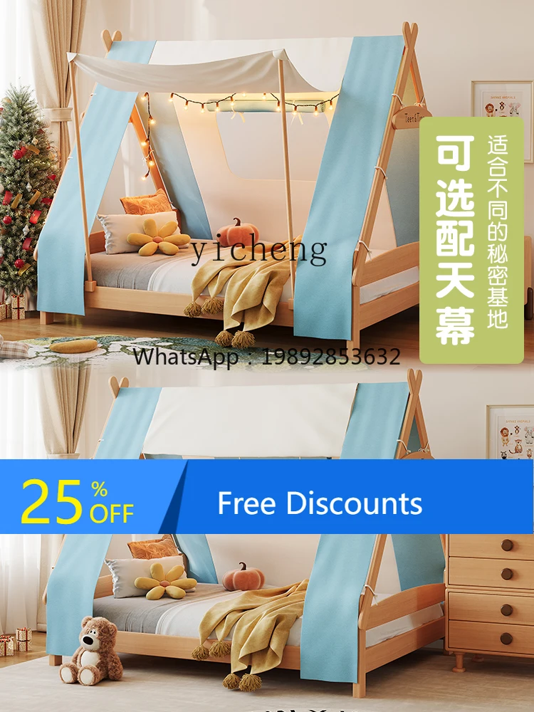 เตียงบ้านต้นไม้เด็กทำจากไม้เนื้อแข็ง AG เตียงเดี่ยวทรงเต็นท์น่ารักสำหรับเด็ก