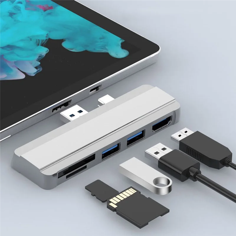 يتضمن قارئ بطاقات الذاكرة الدقيقة المتوسع متعدد المنافذ 4K - محطة إرساء USB 3.0 HUB المتوافقة مع Microsoft Surface P #3