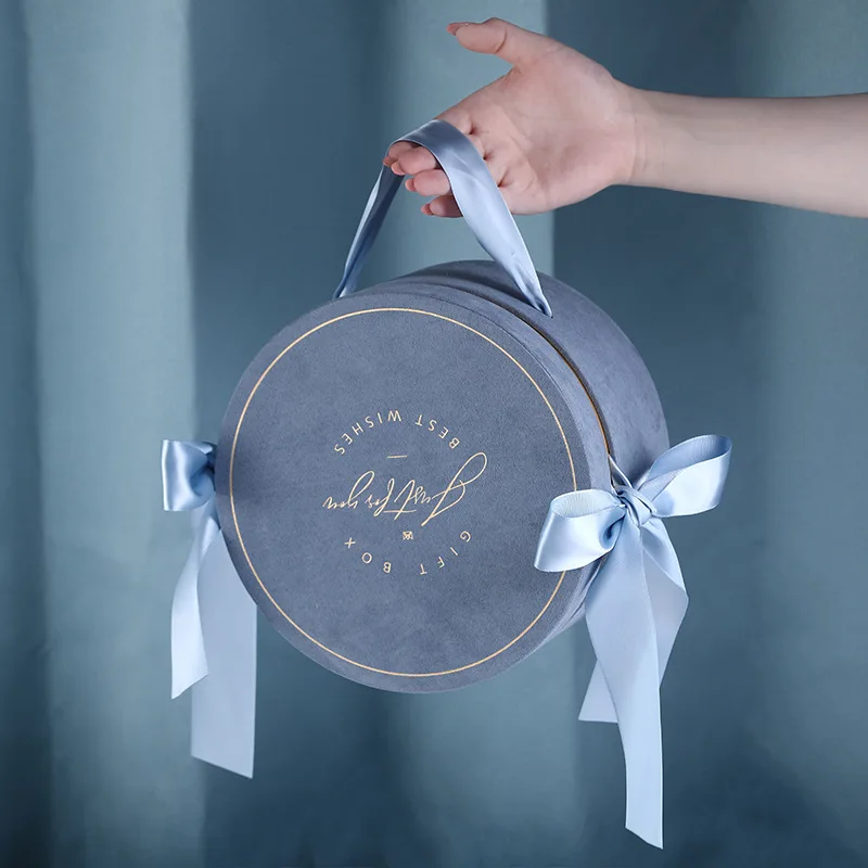 Cylinder Gift Packaging Box Suede Handbag Double Bows Wedding Favor Gift Boxes for Wedding Decoration Baby Shower Party Supplies