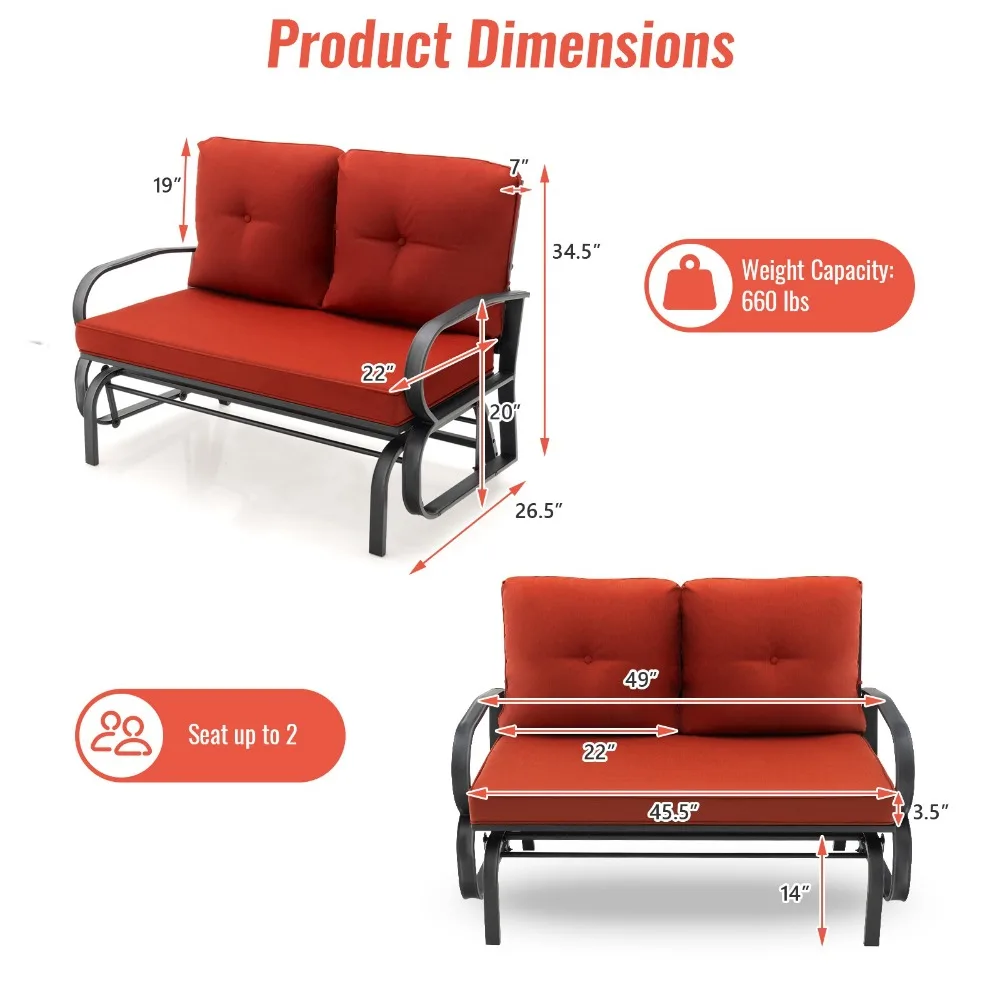 كرسي هزاز متأرجح بمقعدين للاستخدام الخارجي في الشرفة ومقعدين لحديقة الفناء #4