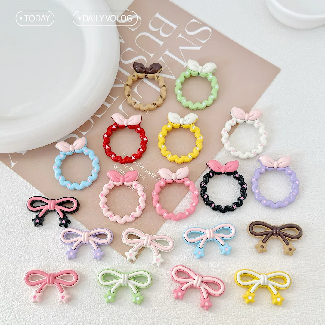 New 5pcs Macaroon Colour Cute Bow Hair Ring Beads Baked Paint Zinc Alloy Loose Spacer Beads For Jewelry Making DIY Accessories