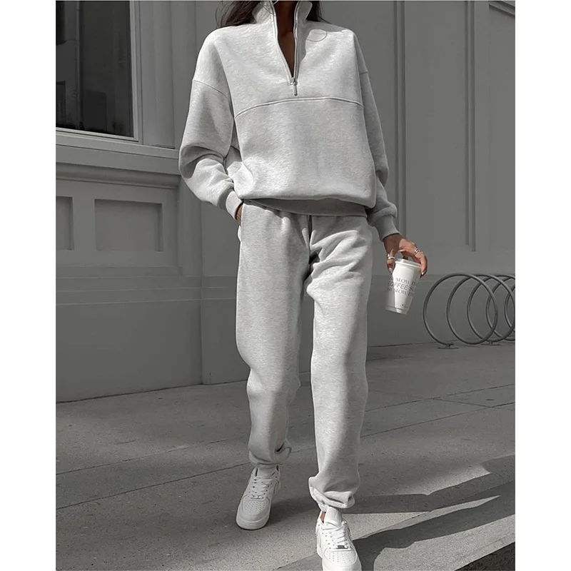 Winter Clothes Women Warm Suit New Sweatshirt Ladies Outfit Clothing Long Sleeve Stand Collar Casual Sport Stylish Two Piece Set