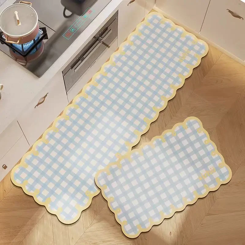 VIKAMA 2PCS Diatom Mud Rug Cute Non-Slip Oil Resistant Quick Dry Mat for Kitchen Bathroom Balcony Doormat