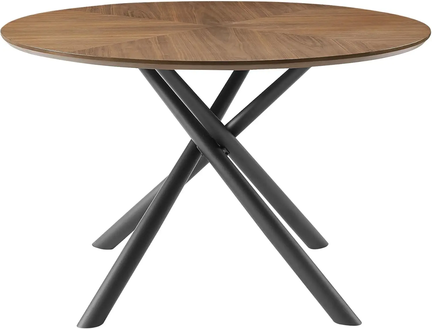 Williamspace 47.25"" Modern Round Wood Dining Table For 4 To 6, Luxury Kitchen Table With Solid Carbon Steel Base, Mid Century