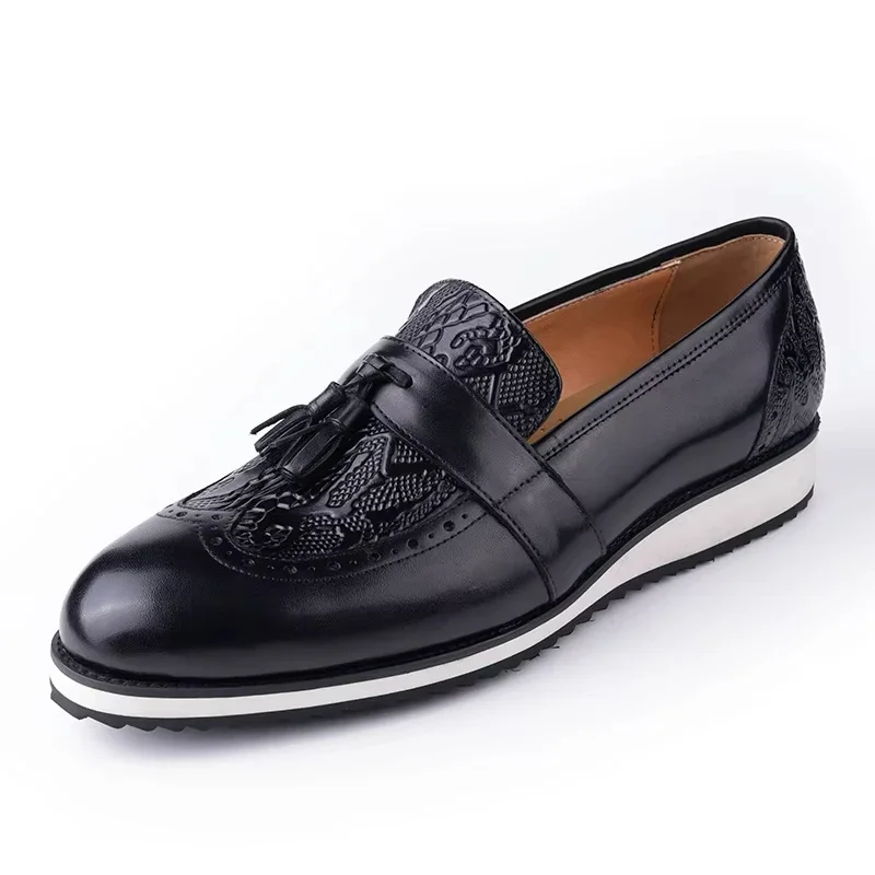 

Pop Trendy Office Men Shoes Genuine Cowhide Leather Upper Tassels Business Casual Daily Wears Fashion EVA Rubber Bottom Dress Sh