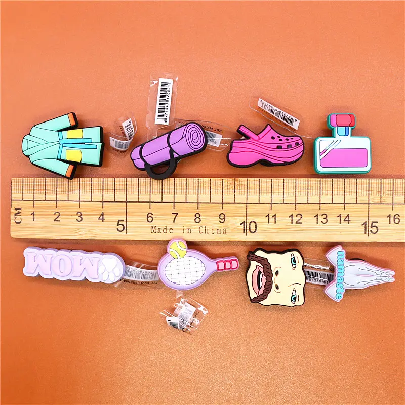 Original Pink Perfume Shoe Pins Charms Decorations Pajamas Sleeping Bag PVC Sandals Designer Buckle for Kids Party Gifts