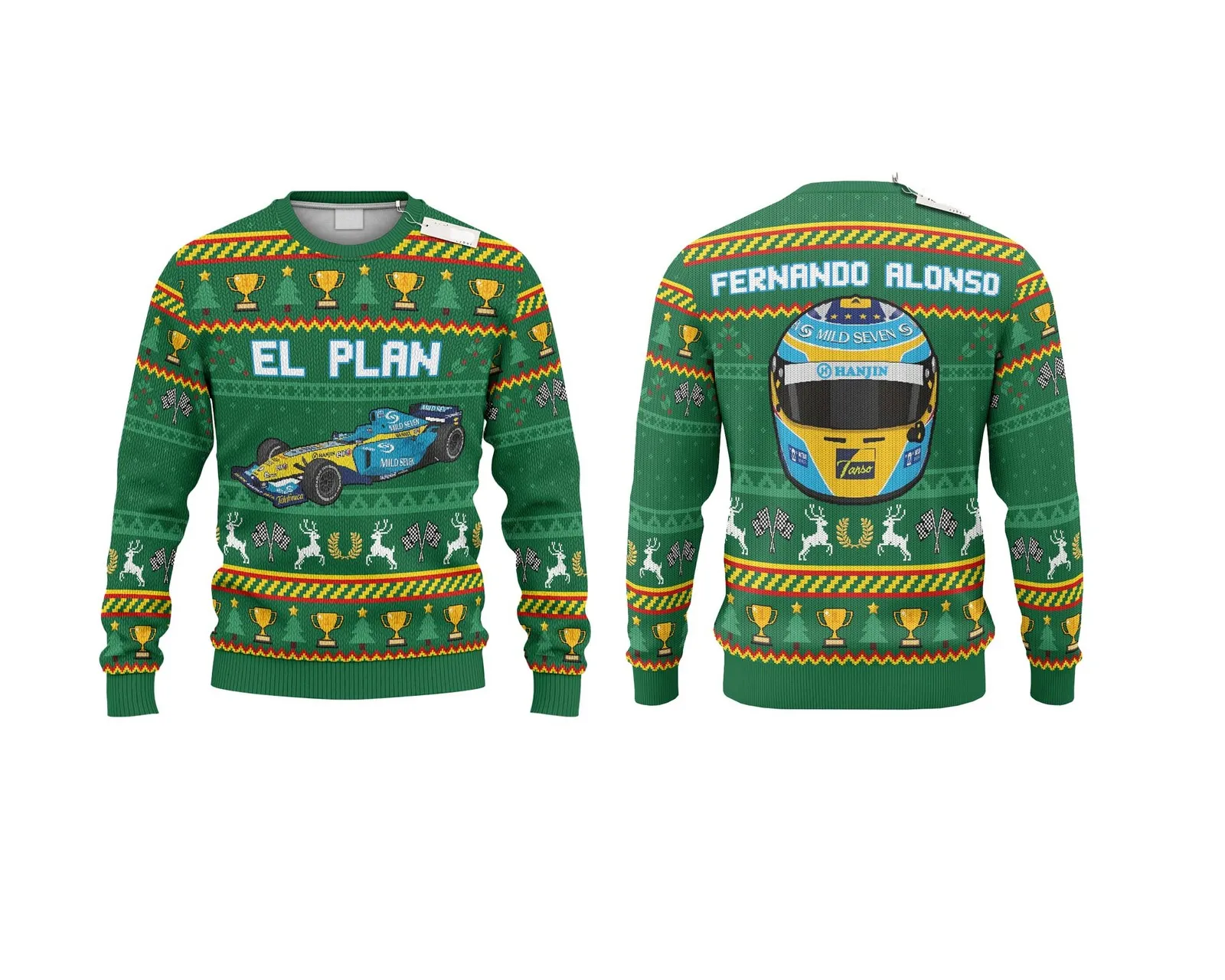 2027 Ugly Christmas Fake Sweater Racing Car Print Fernan do AlonsoElPlan Xmas Pullover Unisex Motorsport Fan Long Sleeve Jumper