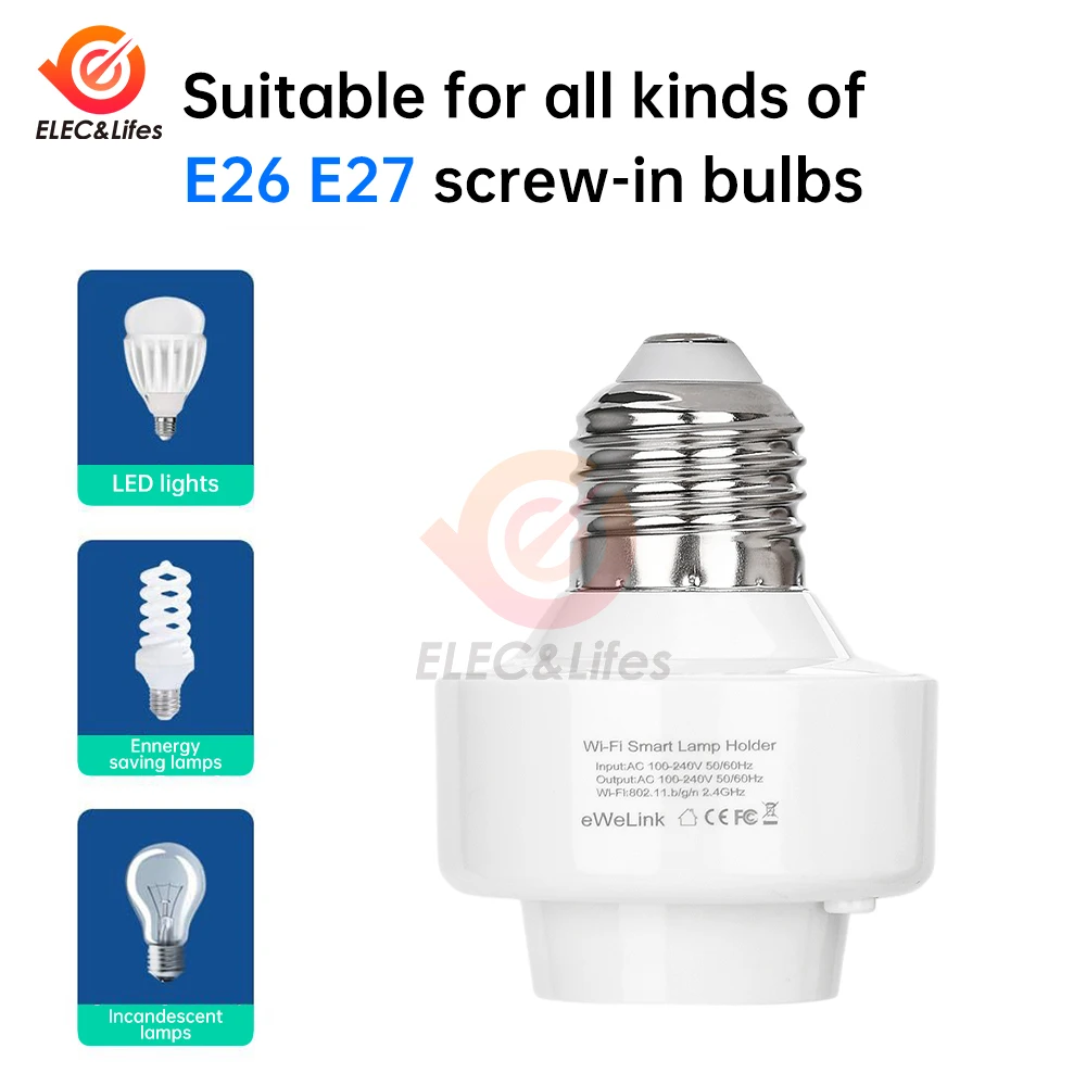 E26/E27 Led Lamp Base With Wifi Control for Light Bulbs AC 100-240V 300W E26 Socket Smart Bulb Holder For Alexa Google Home