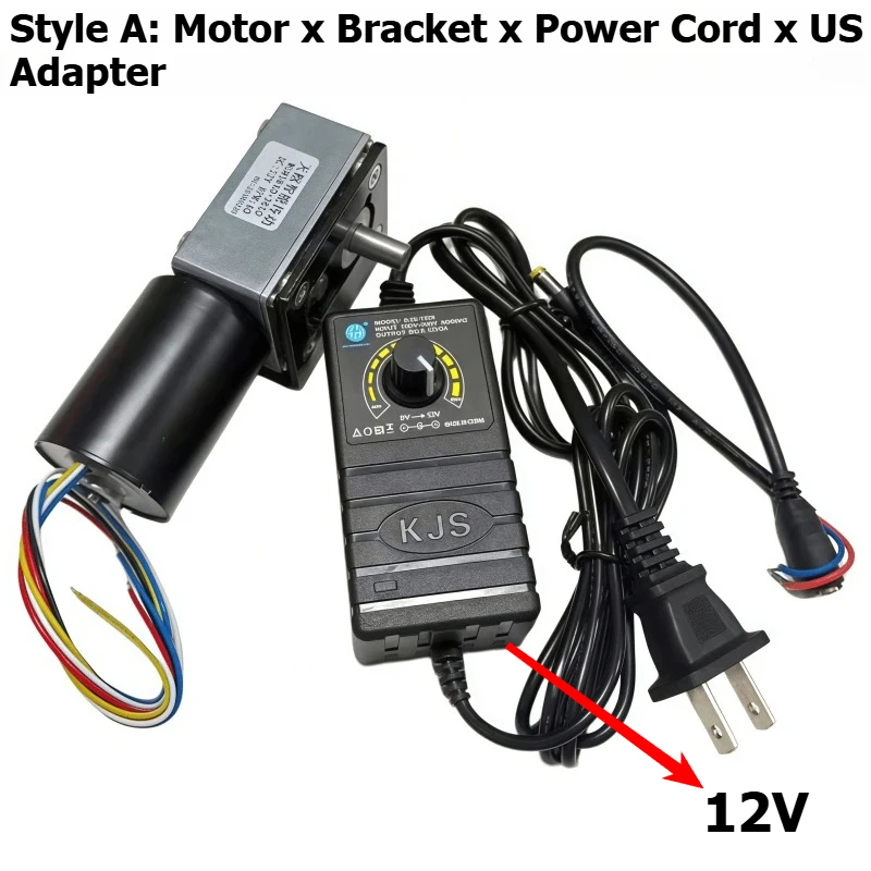 5840-3650 Brushless Worm Gear DC Speed Reducer Motor with Adjustable Power Supply, Power Cord, Bracket