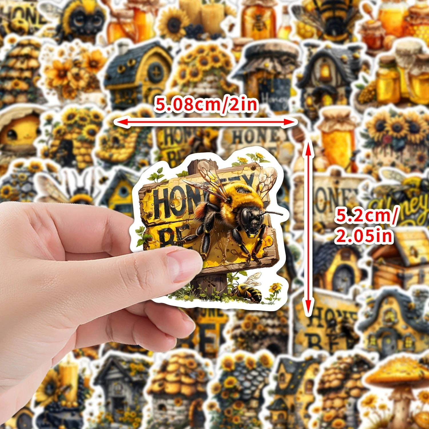 50-100 Pcs Cute Bee Graffiti Stickers Waterproof Vinyl Decals for Water Bottle Phone Laptop Journal Gift - view 2
