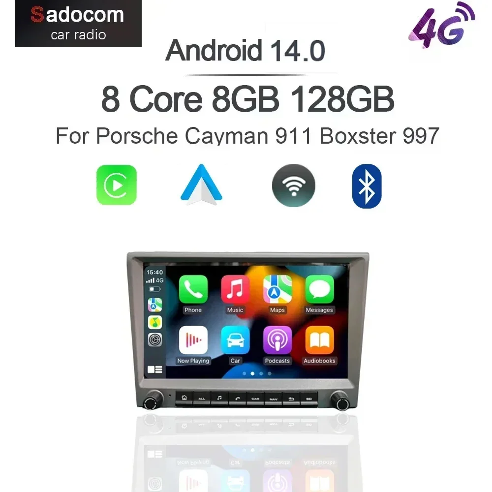 Lettore DVD per auto grigio 720P CarPlay 8' Android 12.0 con 8 core, 4GB DSP, multimediale, GPS, autoradio per Porsche 911 997 987 Cayman Boxster