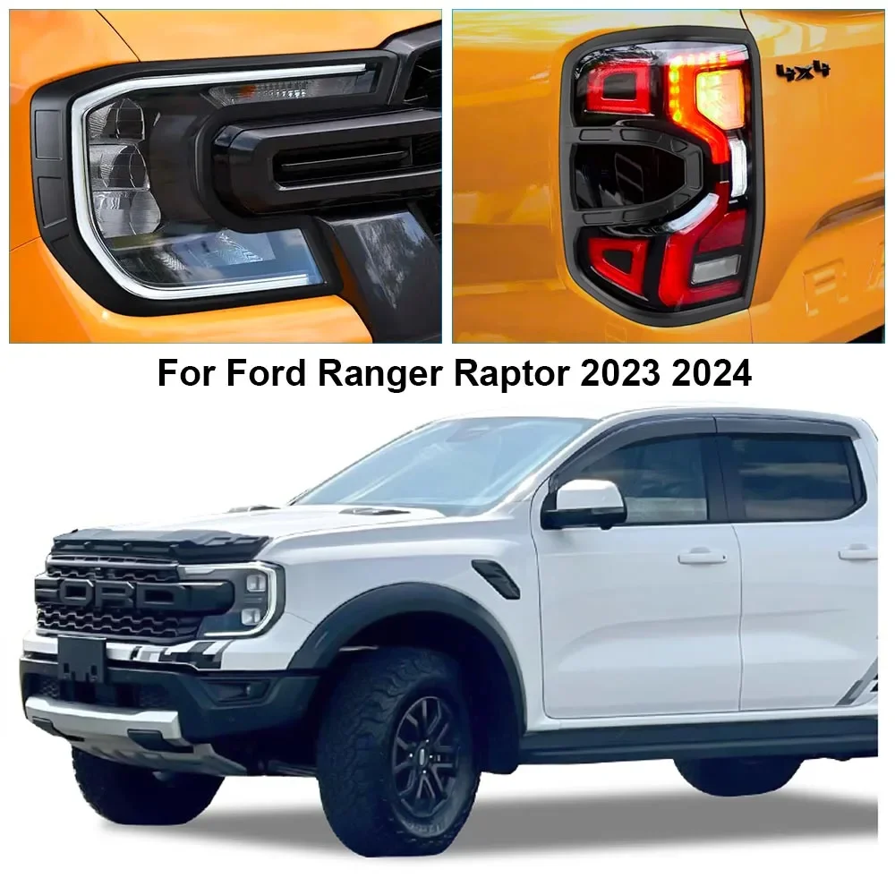 

Крышка заднего фонаря, крышка фары для Ford Ranger Raptor 2023 2024, автомобильные аксессуары, матовый черный, 4 шт./компл., крышка заднего + переднего фонаря