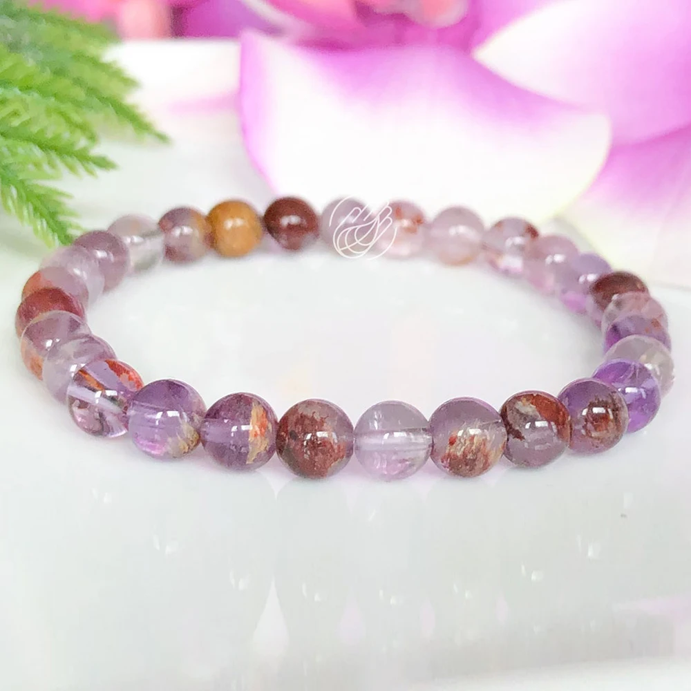 

MG1501 6 mm Super Seven Melody Stone Bracelet Super 7 Healing Crystals Bracelet Cacoxenite Mala Bracelet Psychic Gift