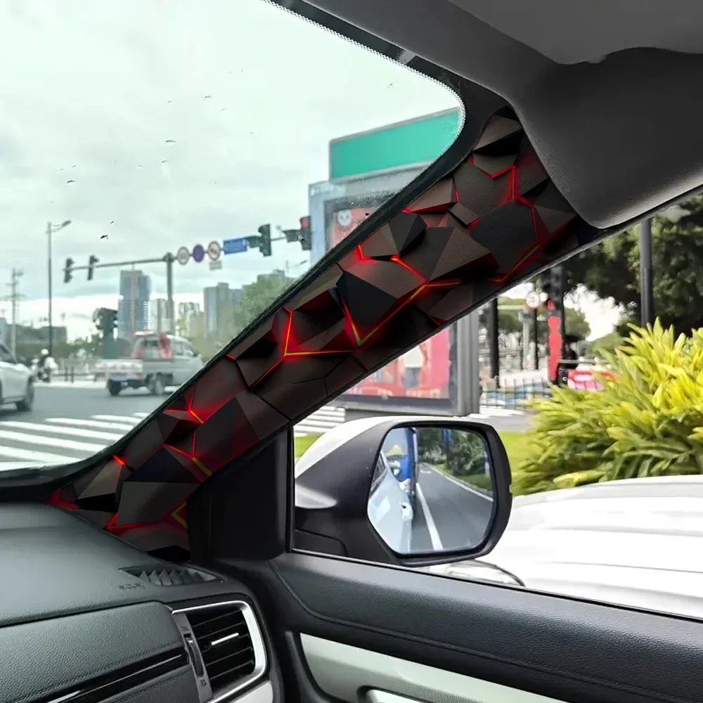 2 Stück Auto A-Säulen-Dekor-Aufkleber 3D Neonrot Geometrischer Vinyl-Aufkleber Universelle Auto-Innenausstattung DIY-Modifikationszubehör – Detail 3