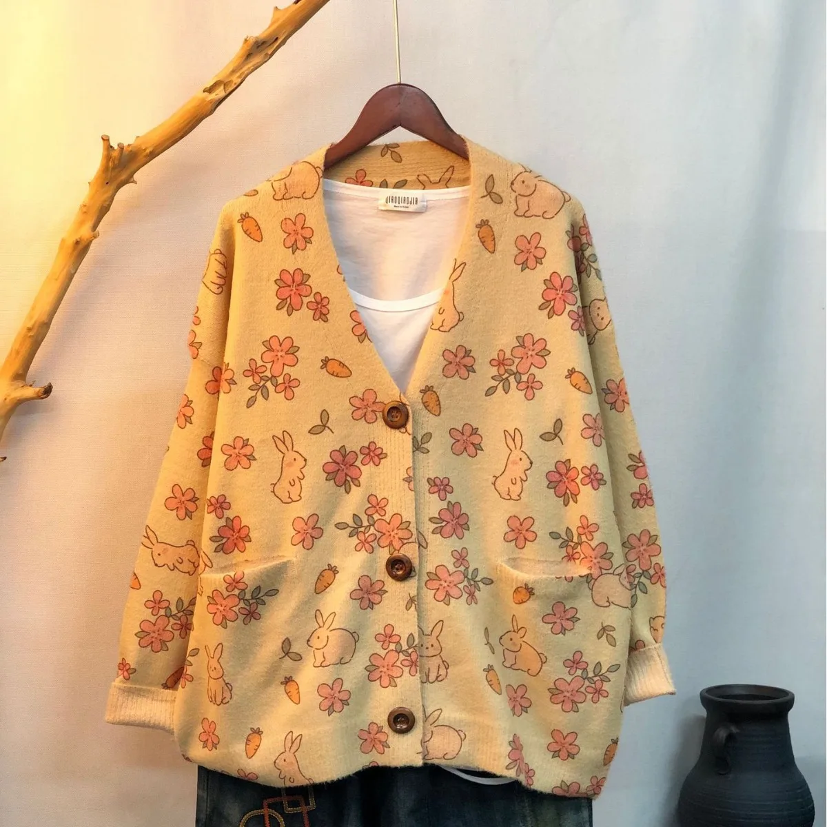 2025 New Autumn and Winter Cute Print Imitation Mink Fleece Jacket Women's Korean Version Loose Lazy Sweater