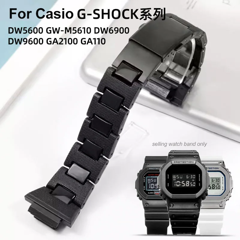 For Casio G-SHOCK DW-5600 GW-M5610 DW6900 DW9600 GA2100 GA110 Black Plastic Strap Stainless Steel Buckle Accessories Men Bracele