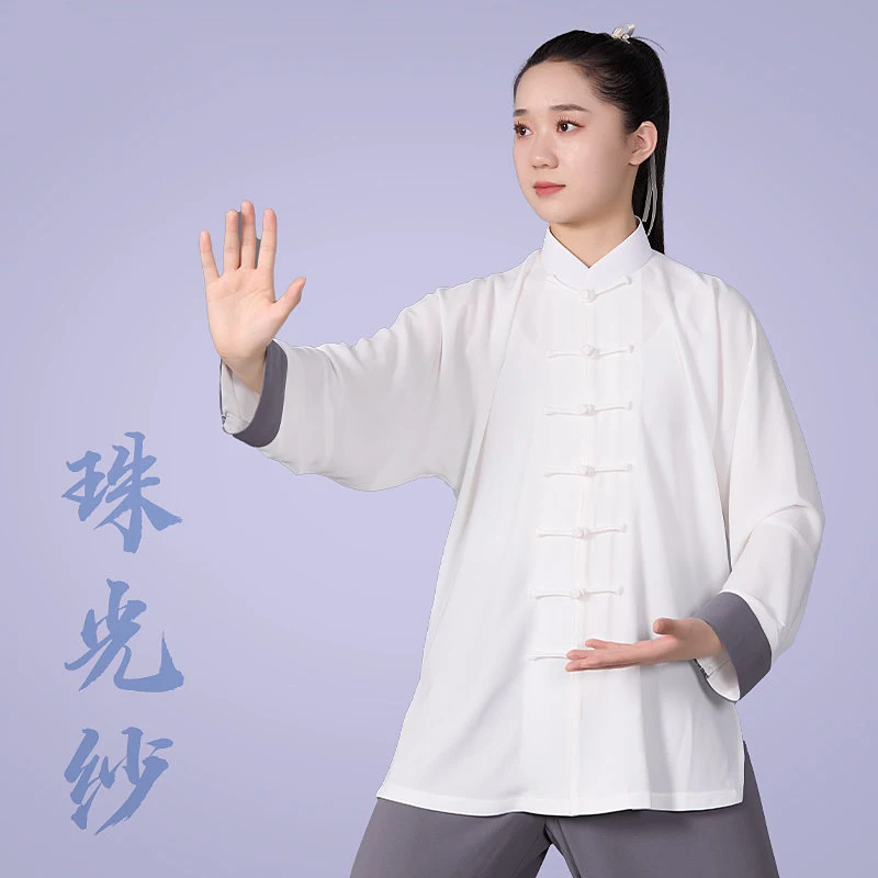 Pearl Gauze Tai Chi Suit, Breathable All-Season Performance & Practice Wear, Unisex Two-Tone Baduanjin Uniform