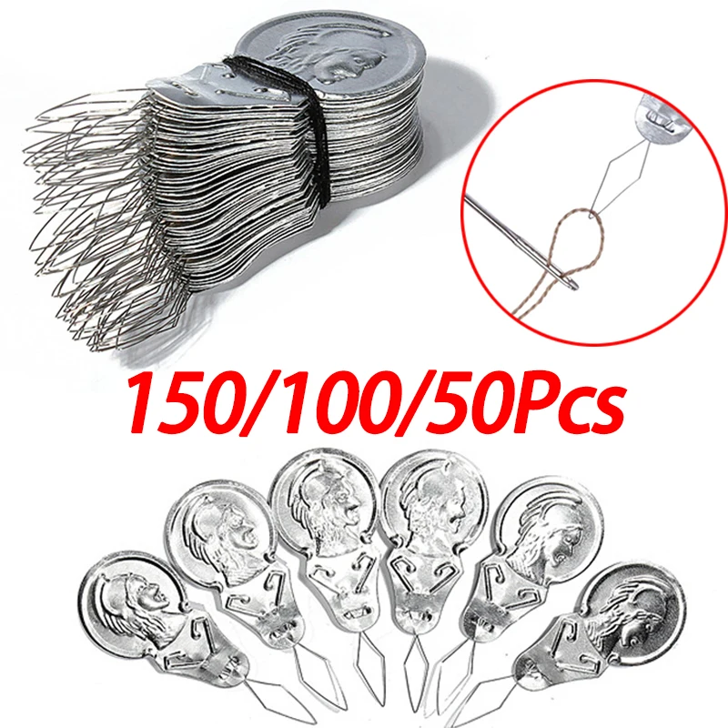 150/100/50PCS Aluminium Bow Wire Needle Threader Stitch Insertion Tool For Hand and Machine Sewing Supplies