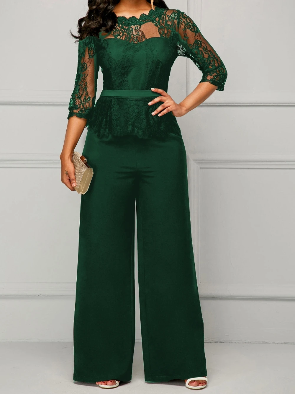 Combinaisons Vintage en dentelle pour femmes, robe mère de la mariée élégante, manches 3/4, vêtements de fête quotidiens, expédition rapide, grande taille