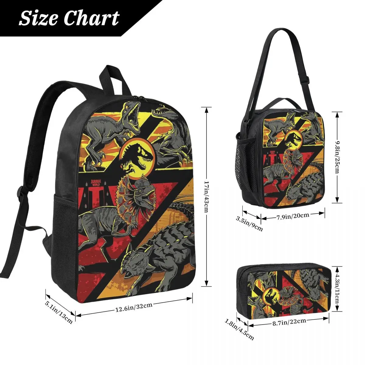 Jurassic World Backpack Student Boys Girls BookBag School Bag Laptop Shoulder Bags 3ps Insulated Lunch Bag Pencil Case