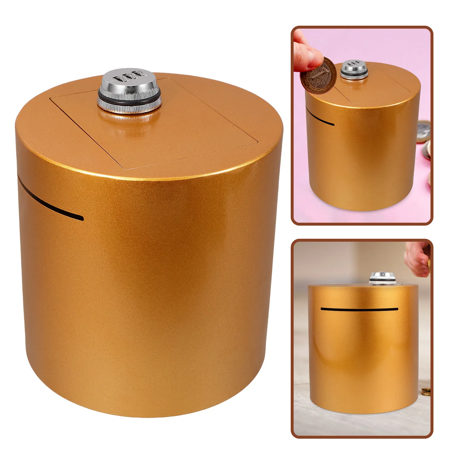 

Cylinder Metal Piggy Bank Password Lock Coin Bank for Adults Unbreakable Iron Money Saving Box Desktop Home Office Decor Gift