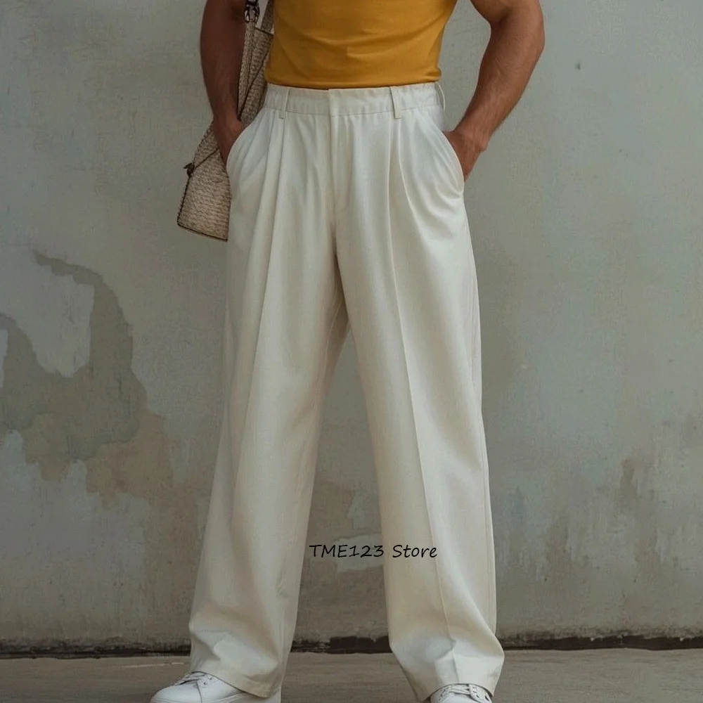 

Solid Color Men's Tailoring Pants for Man Polyester Business Casual Loose Wide-leg Trousers Work Trouser Classic Clothing