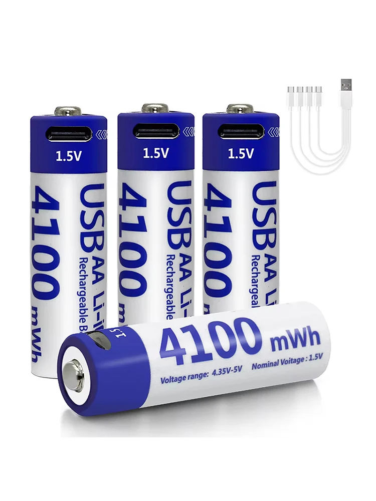 Kuugro AA Wiederaufladbare Batterie 1,5V 4100mWh Hohe Kapazität USB Typ-C AA Li-Ionen-Batterie für Fernbedienung, Smart-Türschloss, Spielzeug