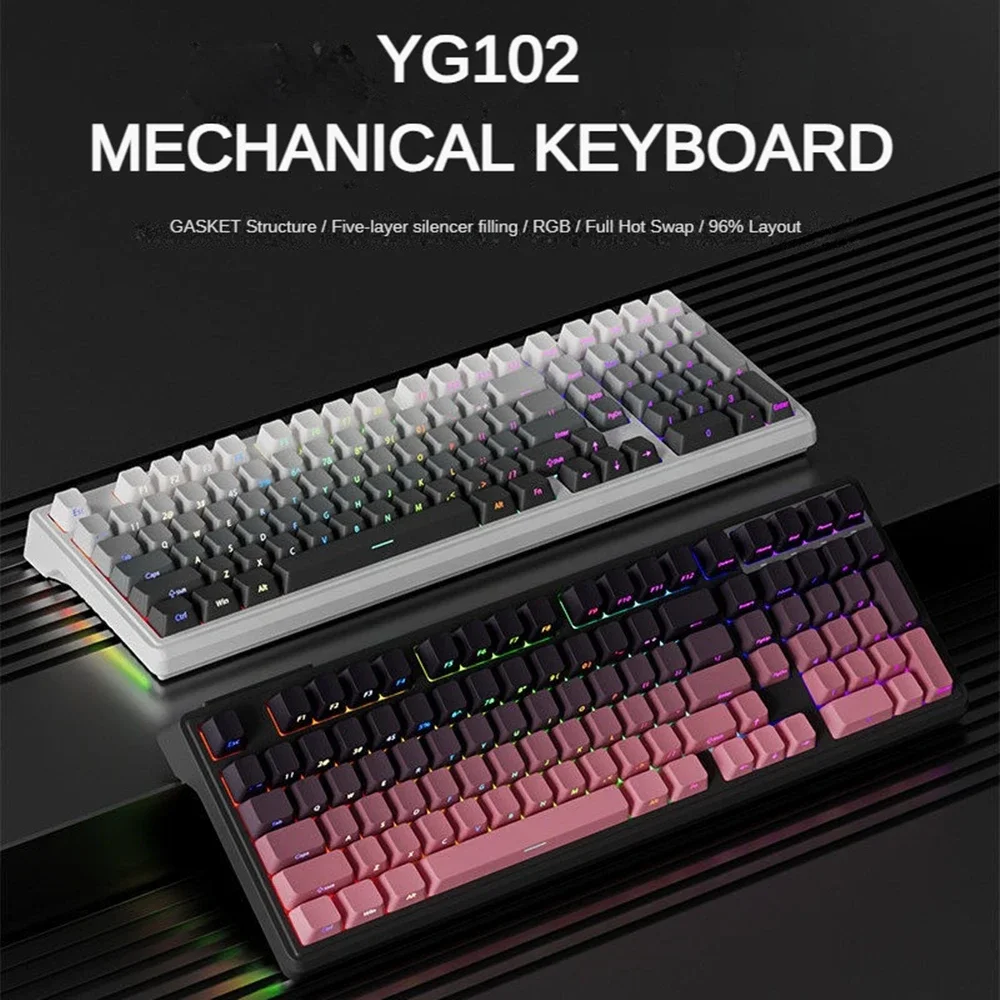 MATHEW YG102 Gasket Mechanical Keyboard Hot Swappable BT5.0/2.4G/USB-C Wireless Gaming 98% Layout with RGB Programmable Keyboard