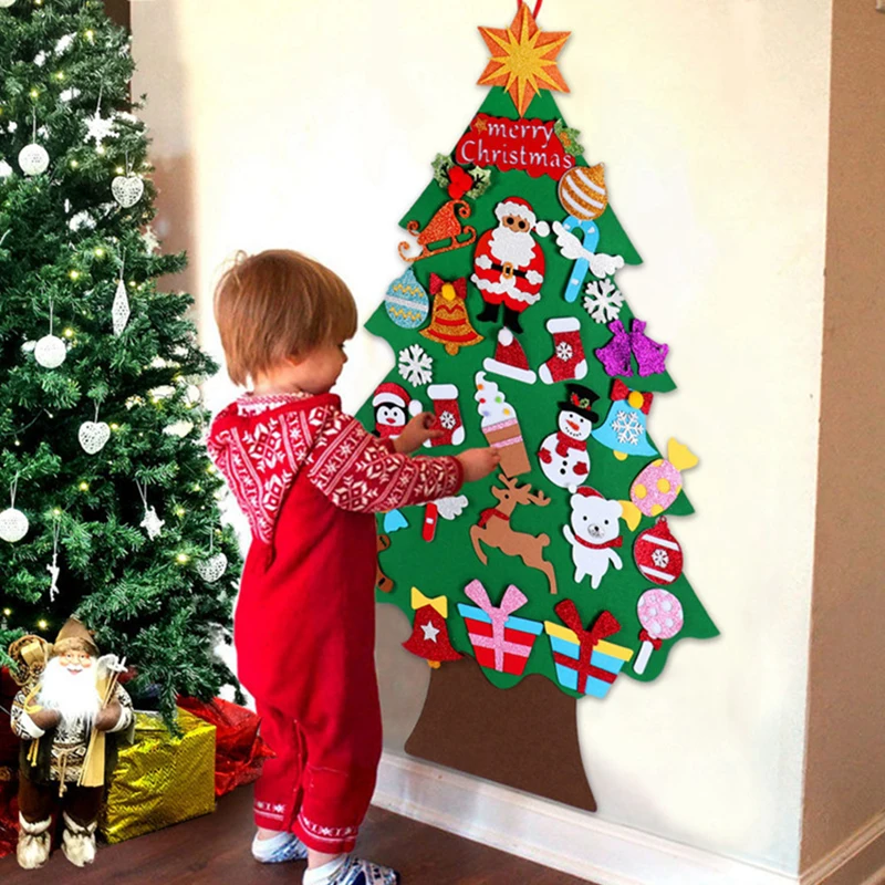 Juguete Montessori para bebé, árbol de Navidad de fieltro artesanal, tablero ocupado, regalo para niño y niña, adorno de pared para puerta, 32 piezas