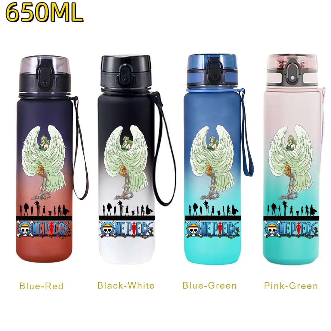 650ML ONE PIECE Luffy Zoro Sporttrinkflaschen Große Kapazität Sport-Fitness-Trinkflasche mit Klappdeckel Trinkwasserbecher Geschenk