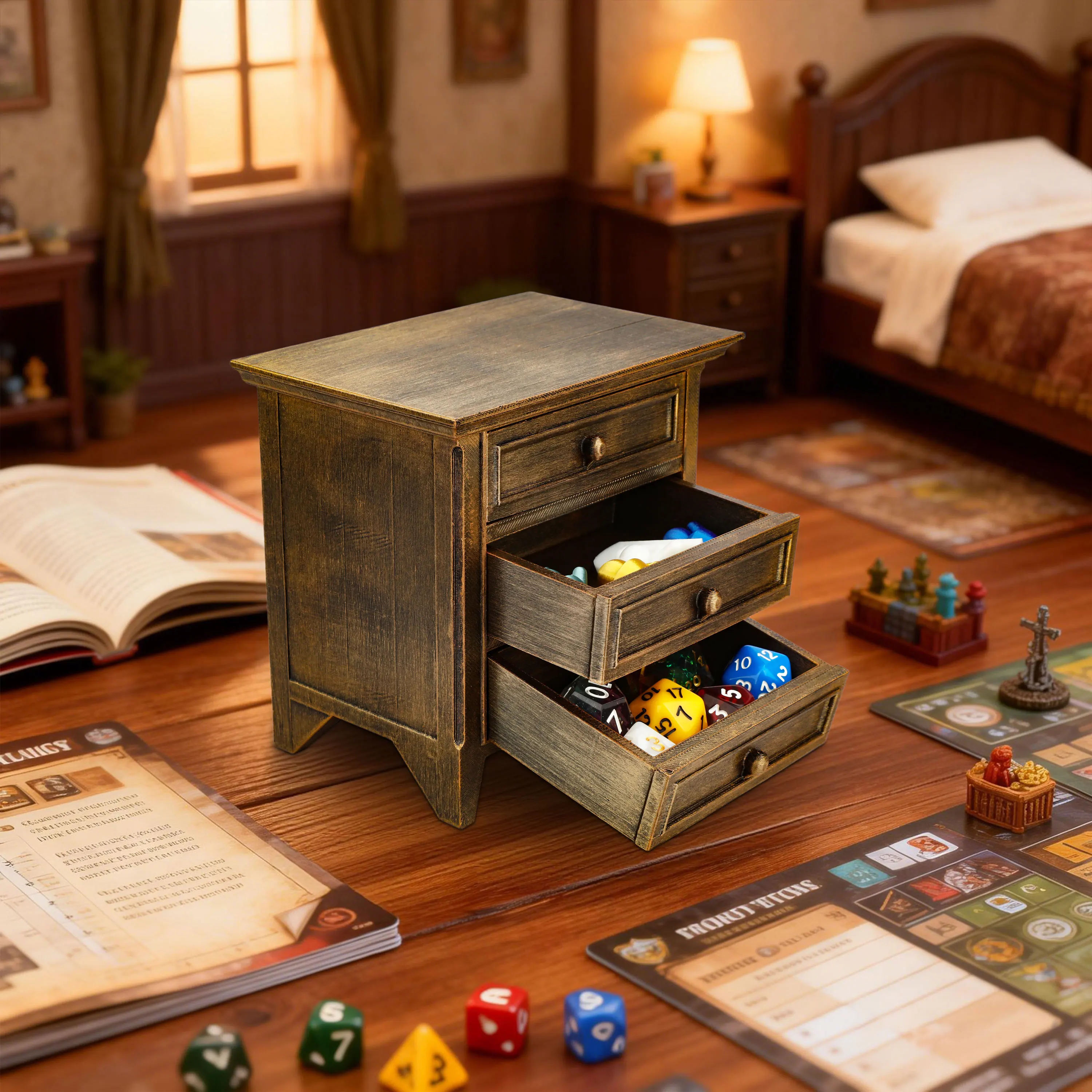 

RPG Accessories Cabinet Miniature Furniture Model, Hand-Painted Dyeing, Vintage Drawer Chest Miniatures, Tabletop Scene Decor