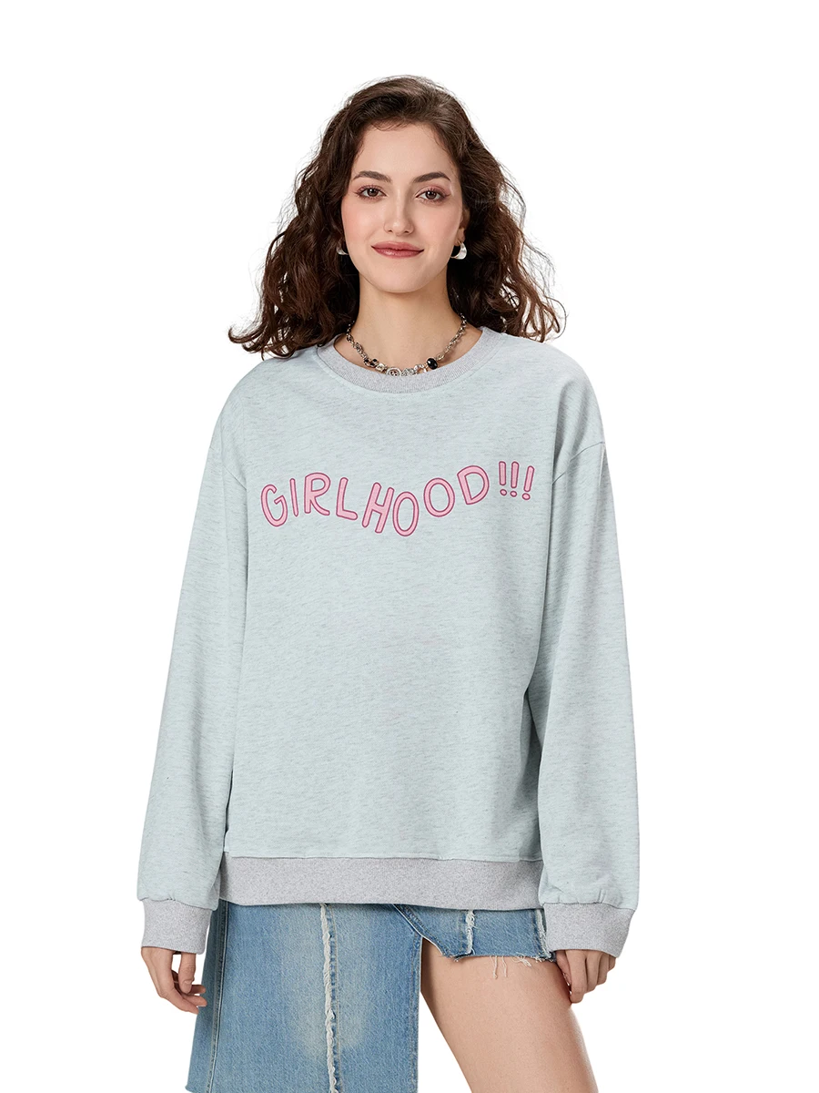 المرأة ربيع الخريف فضفاض البلوز طويلة الأكمام Crewneck رسالة زهرة القوس طباعة البلوز