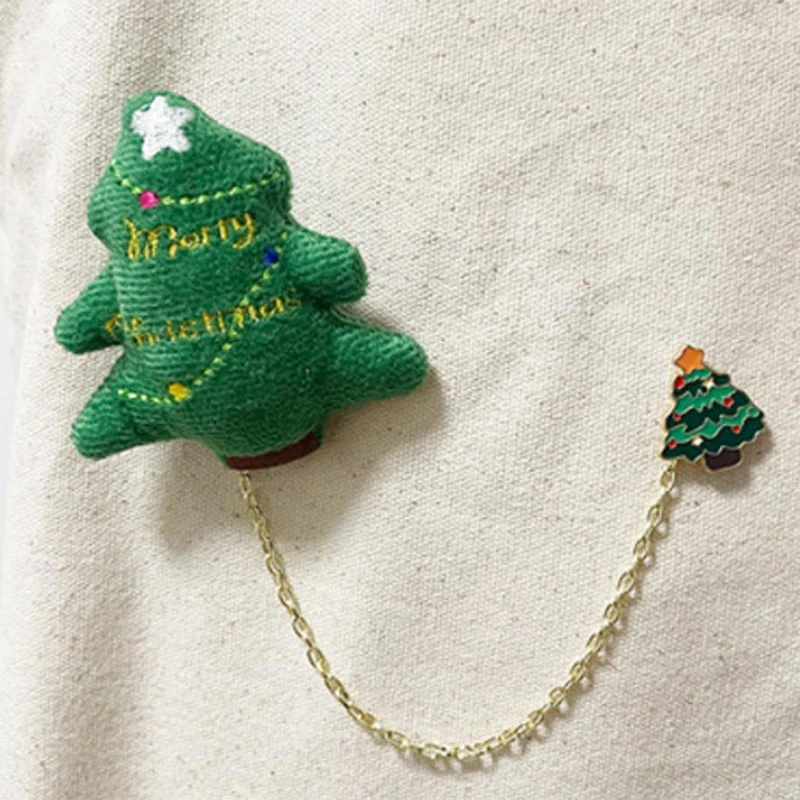 Мультяшная Рождественская елка, снеговик, кукла Лось, плюшевая брошь-цепочка, эмалированная булавка из сплава, сумка для одежды, плюшевая брошь, рождественские подарки