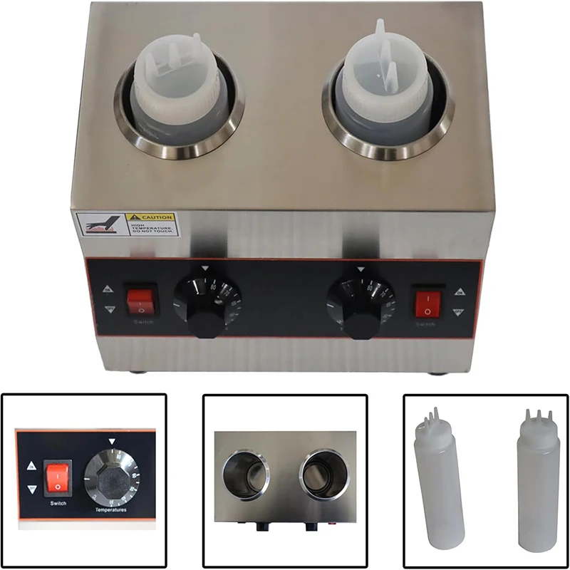 電気食品ソースウォーマーヒーター 110V 業務用ホットチーズディスペンサー ジャム保温機 2本の絞り出しソースボトル付き