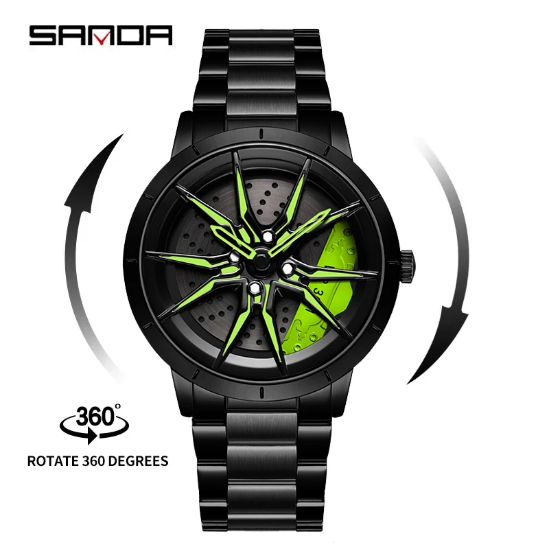 

SANDA P1089 New Arrival Car Spinning Rim Hub Custom Design Quartz Watches Waterproof Wheel Watch Volk Racing Rays Wristwatch