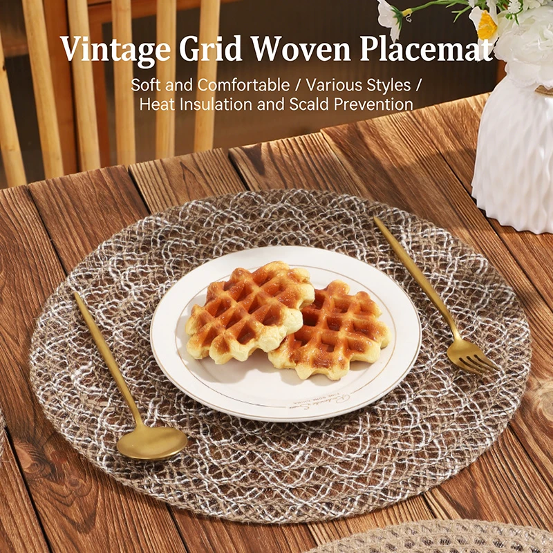 1Set 15 Inch Hand-Woven Jute Round Placemats 38cm Heat-Resistant Non-Slip Boho Table Mats For Farmhouse Kitchen Dining Decor