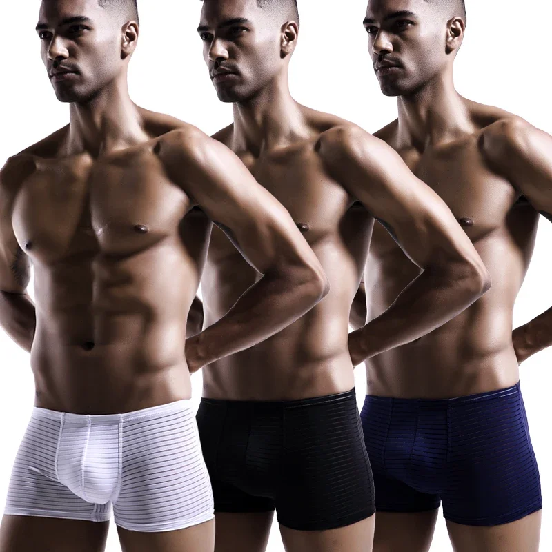 

3pcsYoung thin transparent sexy men's ice silk underpants underpants breathable one piece boxers four corners bottoms