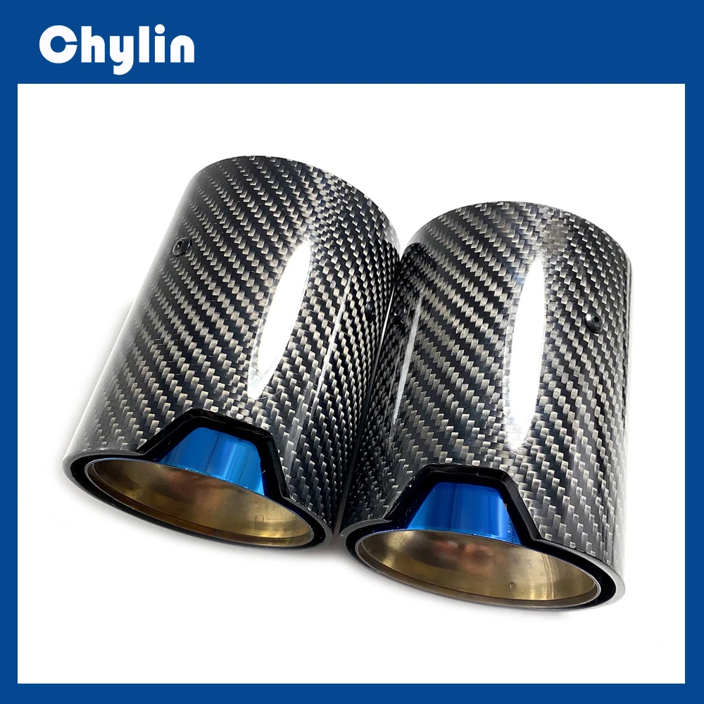 

Free Shipping 1 Piece Carbon Fiber+Blue Stainless M Performance Exhaust Tips For BMW M2 F87 M3 F80 M4 F82 F83 Car Exhaust Racing