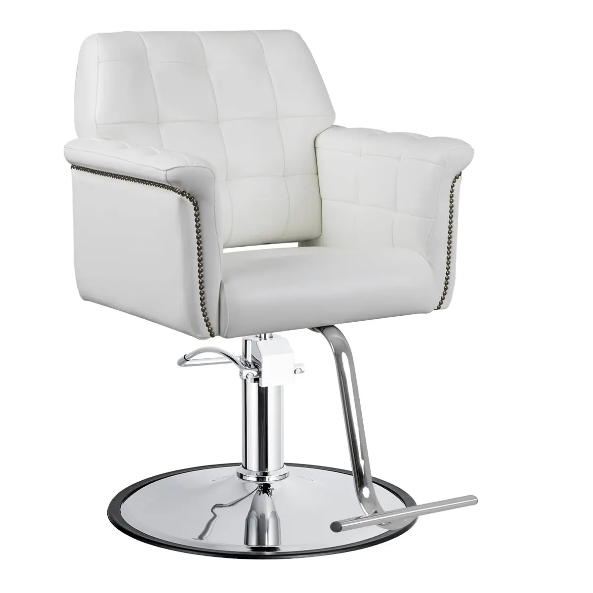 Wide Salon Styling Chair White Round Chrome 360° Swivel Hydraulic Base, Customized