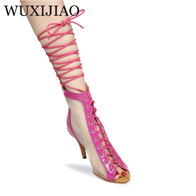 WUXIJIAO Black/Pink Lacquer Leather Dance Shoes Women's Party Dance Shoes Sexy High Heel Zapatillas Latin Women's Dance Shoes