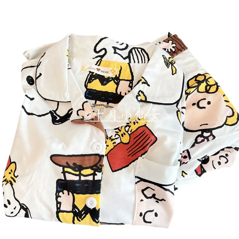 New Women Snoopy Pajamas Spring and Autumn New Long-Sleeved Trousers Japanese Style Ins Cartoon Cute and Sweet Home Clothes Set