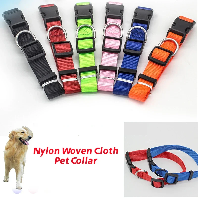 

Nylon Dog Collar Pure Color Dog Cat Collars Alloy Ring Adjustable Puppy Collar for Small Medium Large Dog Chihuahua Bulldog Pug