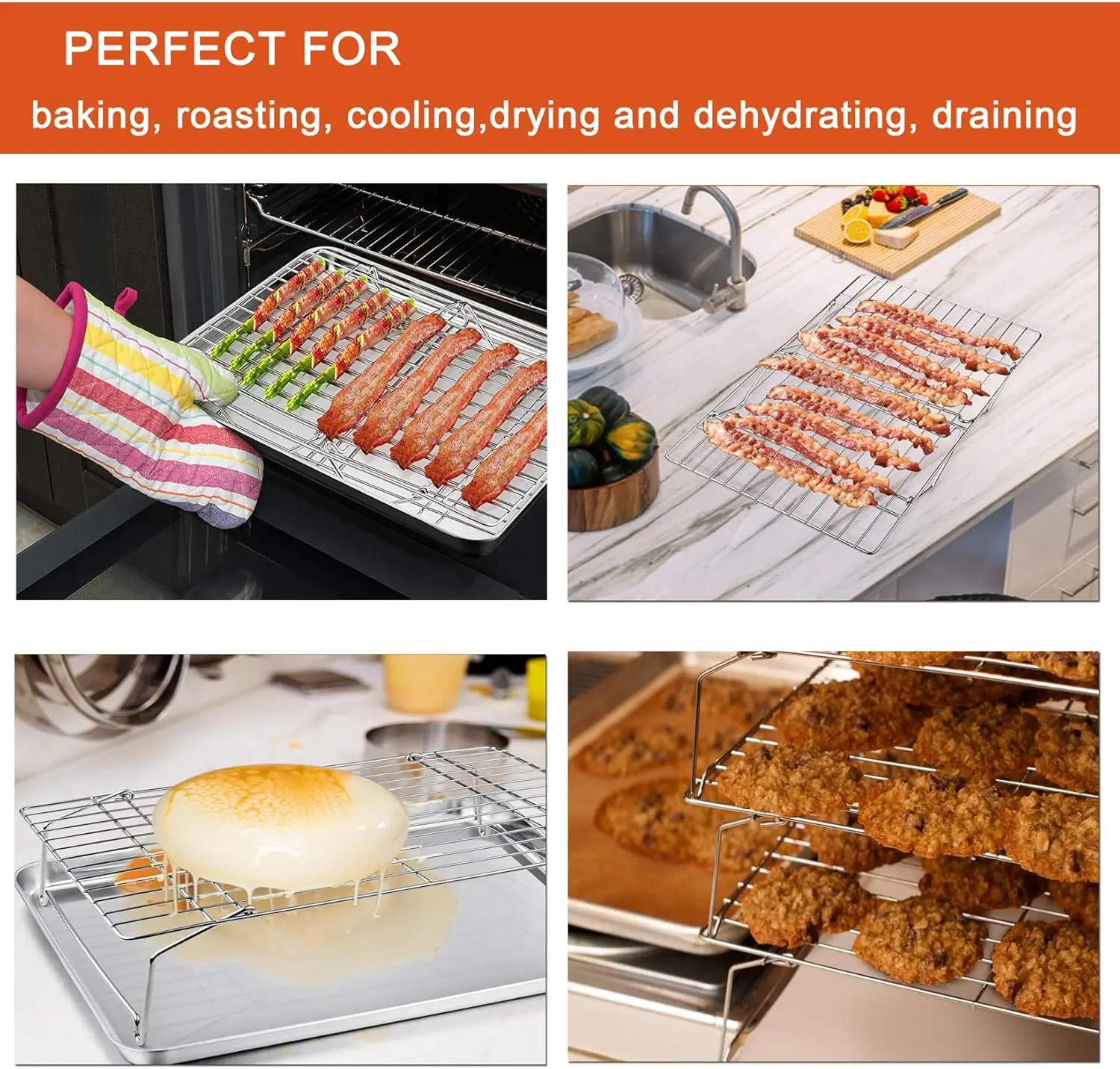 5-Tier Stainless Steel Stackable Cooling Rack for Baking, Roasting, Grilling - Collapsible & Oven Safe, Easy Clean