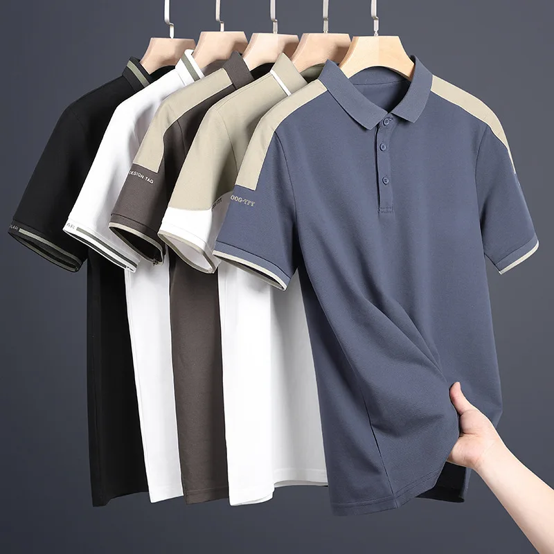 

New Summer Ice Silk Thin Lapel Half Sleeve Polo Shirt Men's Short Sleeve T-Shirt Dad Suit Business Casual Tide Brand Clothes Top