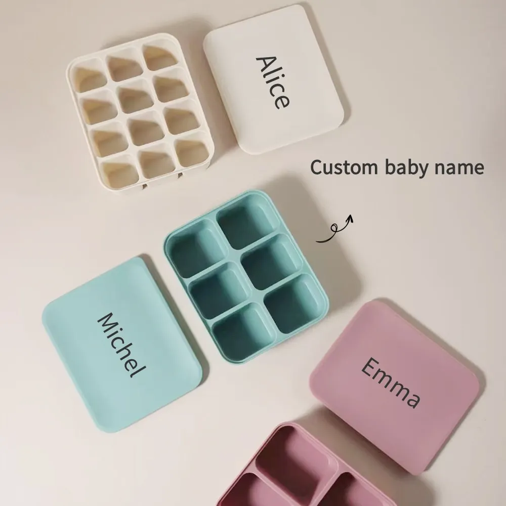 Персонализированный лоток для морозильной камеры для детского питания с именем, 12-ячеечная силиконовая форма для кубиков льда без BPA для домашнего детского питания и пюре