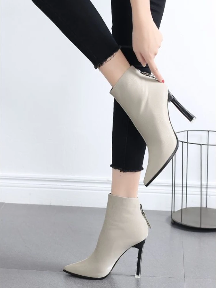 Women's Pointed Toe Stiletto Heel Ankle Boots 2026 Fall Winter British Style Slim Fitting Short Boots Trendy Elegant Footwear